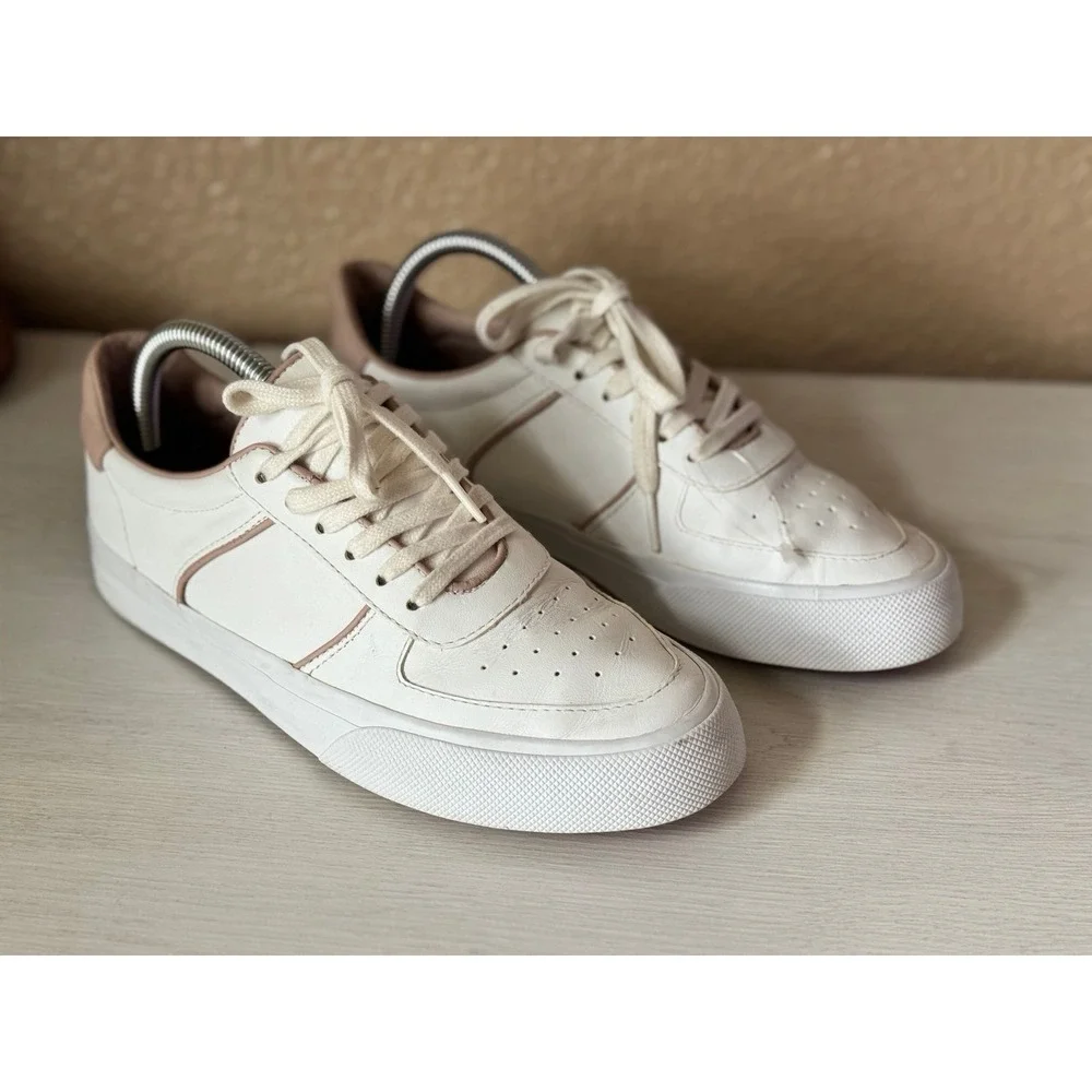 Reformation Harlow Leather Low Top Sneakers White Blush Pink Sustainable Shoes